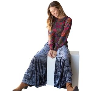 NATURAL LIFE Grey Velvet Palazzo Pants Wide Leg, XS NWOT
